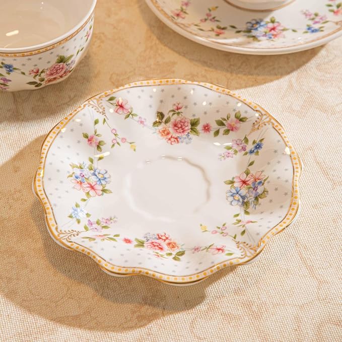6 oz Vintage flower Ceramic cup and 6" saucer set - Image 8
