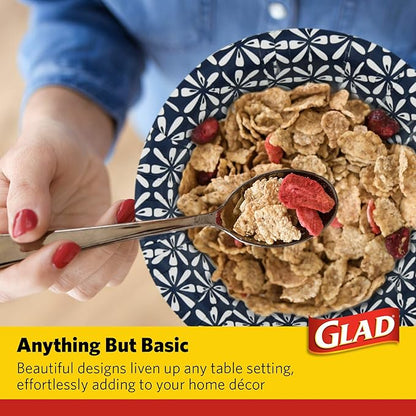 Glad Disposable Paper Bowls With Blue Mosaic Design, 16 Ounces, Soak Proof, Cut-proof, Microwaveable, 300 Count