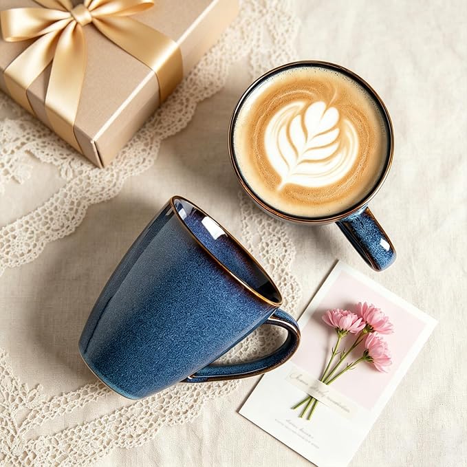 MONITO 17 OZ Coffee Mugs Set of 6, Large Ceramic Blue Coffee Mugs Set - Image 9