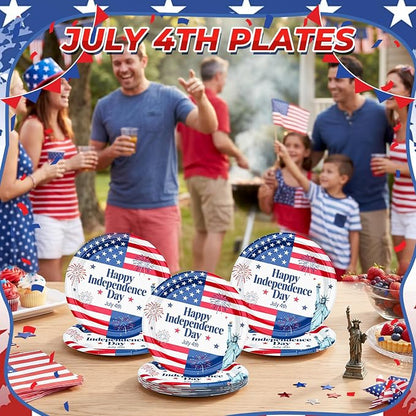 7 Inch Heavy Duty Paper Plates 40 Pack Red White and Blue Patriotic Paper - Image 3