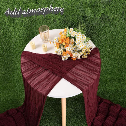 Burgundy Red Fall Thanksgiving Cheesecloth Table Runner 13.3FT Long Boho - Image 5