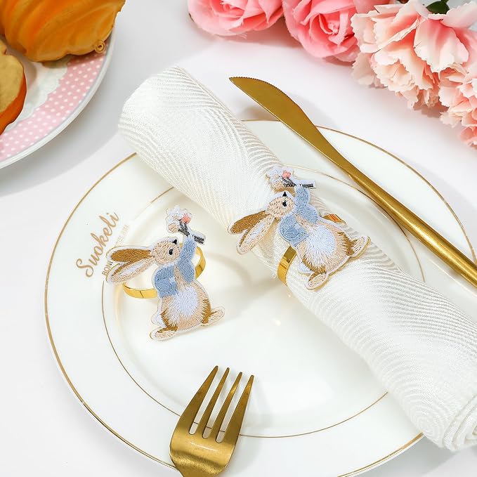 Lewondr 6 Pack Easter Bunny Napkin Rings, Easter Napkin Rings Decoration | - Image 6
