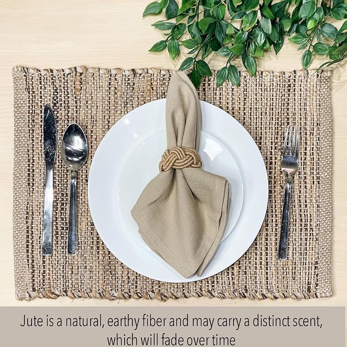 Natural Jute & Brown Placemats, 13x19 Inch Dining Table Placemats - Image 2