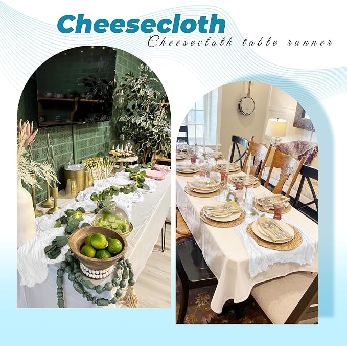 6 Pack White Cheesecloth Table Runner 20 x 120 Inch Gauze Table Runner Fabric - Image 5
