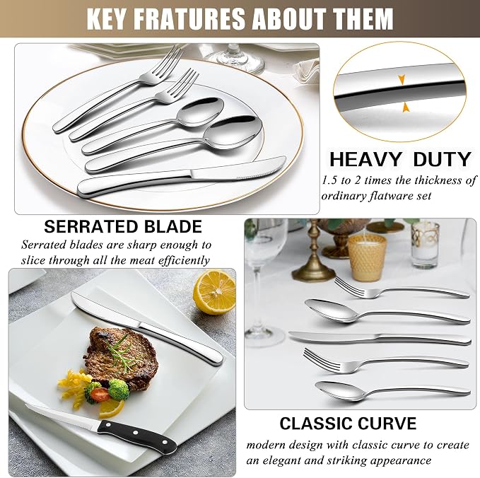 LIANYU 77-Piece Heavy Duty Silverware Set - Image 2