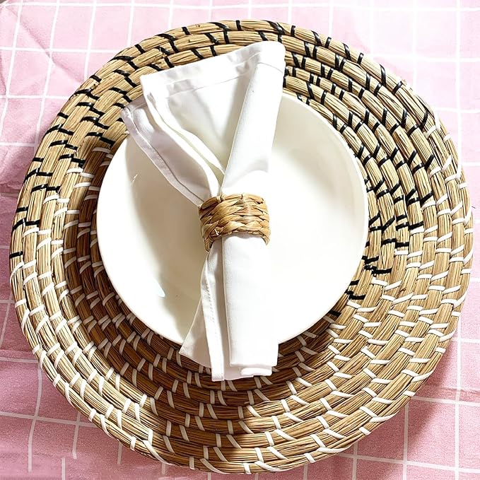 Set 6 Water Hyacinth Napkin Rings, Handwoven by Laquedecraft | Fits Most Cloth - Image 6
