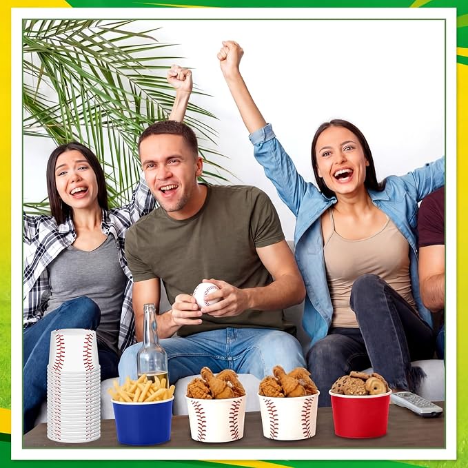 CHENGU 60 Pcs Baseball Snack Cups 9 oz Baseball Disposable Ice Cream Bowls - Image 5