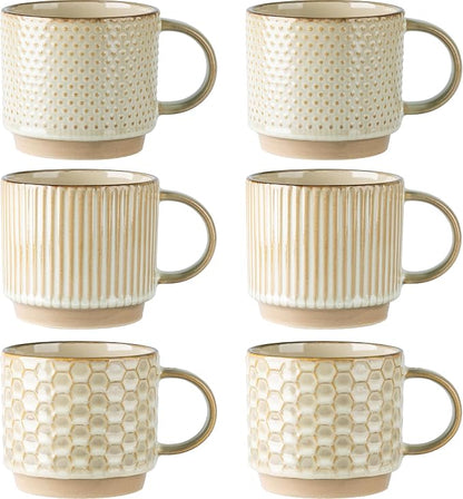 GBhome 12 OZ Stackable Coffee Mugs Set of 6, Ceramic Blue Coffee Cups Set | 3 by GBhome