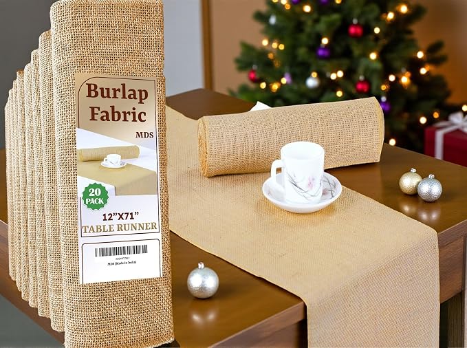 MDS® Pack of 20 Natural Burlap Table Runner, 12 x 72 Inch, Jute Vintage Rustic by MDS