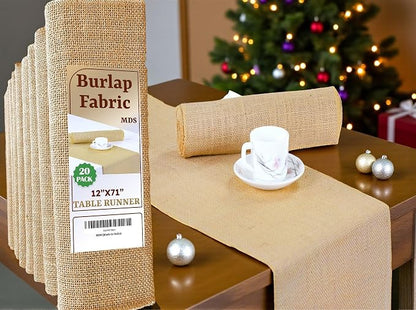 MDS® Pack of 20 Natural Burlap Table Runner, 12 x 72 Inch, Jute Vintage Rustic by MDS