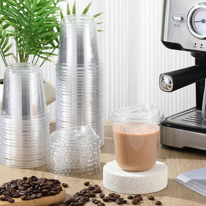 50 Sets 12 oz Clear Plastic Cups with Strawless Sip Lids, Thickened Clear Disposable Plastic PET Crystal Cups for Iced Coffee, Smoothie, Cold Beverage, Drink Shops and Party Catering