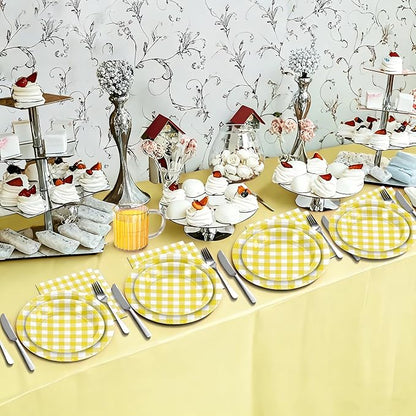 180Pcs Yellow Gingham Party Supplies Paper Plates and Napkins Serve 60 | - Image 7