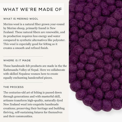 Humble Hilo Handmade Felt Coaster, 3.9 inches, Set of 4 (Plum)