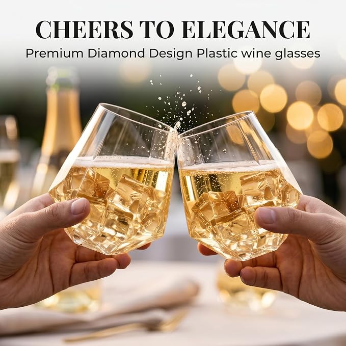 Lueumxc 56 Pack Plastic Wine Glasses Disposable Diamond Champagne Flutes - Image 5