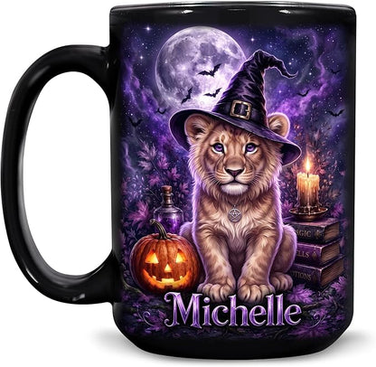 Hyturtle Personalized Halloween Lion Mug, Custom Name Gift by Hyturtle