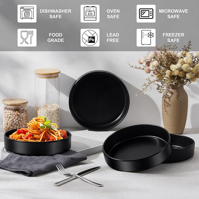 E-far Pasta Bowls Set of 4-35oz Shallow Ceramic Bowl Plates - Image 6