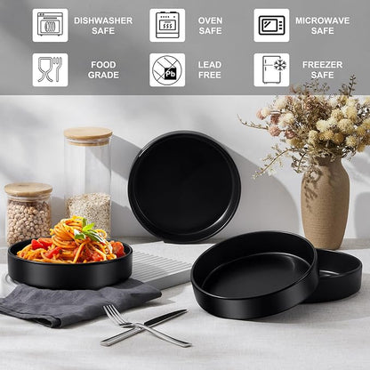 E-far Pasta Bowls Set of 4-35oz Shallow Ceramic Bowl Plates - Image 6