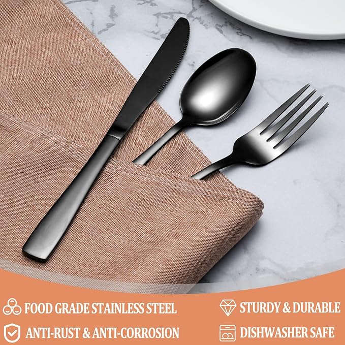 40 Pcs Black Silverware Set, Stainless Steel Flatware Set - Image 3