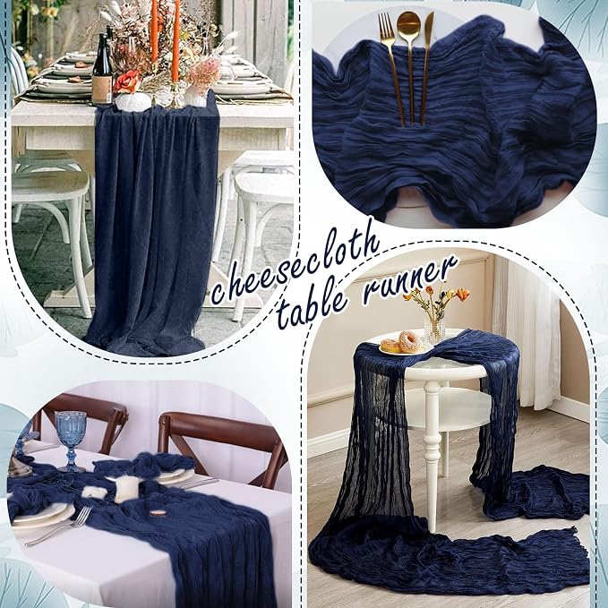 8 Pack Navy Blue Cheesecloth Table Runner 10FT Long Boho Gauze Fabric Table - Image 6