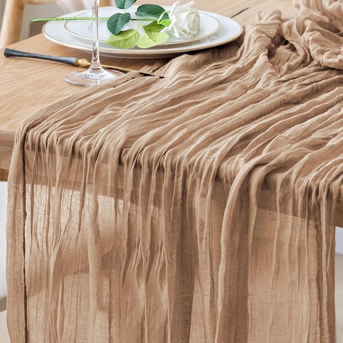 Cheesecloth Table Runner 10FT Nude Boho Gauze Rustic Sheer Table Runners | by Xiomot