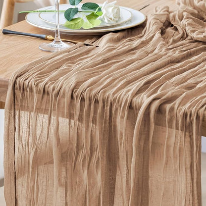 Cheesecloth Table Runner 10FT Nude Boho Gauze Rustic Sheer Table Runners | by Xiomot