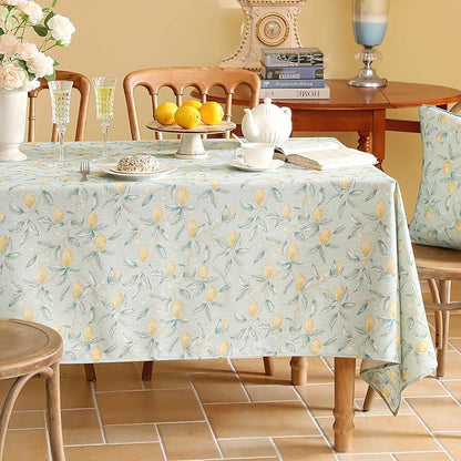 patdrea Designer Linen Green Tablecloth for Rectangle Table,Vintage Yellow Fruits Pattern Extra Long Table Cloth,Decoration Cover for Kitchen Dining,Christmas,Thanksgiving,Party,63"x110"-Ania a