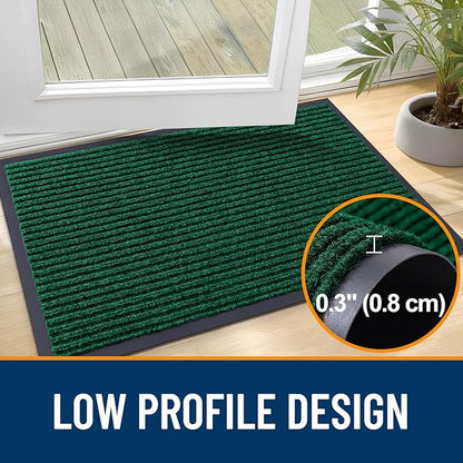 OLANLY Front Door Mat Indoor Outdoor Entrance, Waterproof Heavy Duty Doormat, Fade Resistant, Low Profile, Easy Clean Patio Porch Welcome Floor Mats for Entry, 47x17, Green