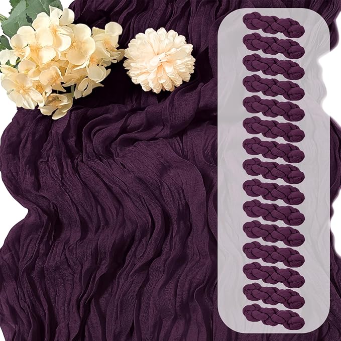15 Pack Dark Purple Cheesecloth Table Runner 17 x 108 inch Cheese Cloth Table by Yorcari