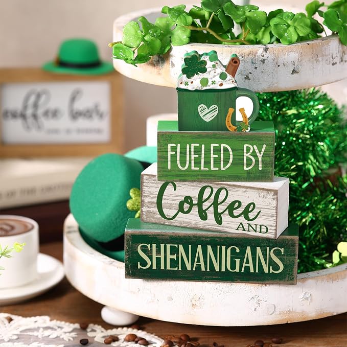 Moucuny 4 Pcs St Patricks Day Table Decoration Wooden Green Ice Cream Cup St. - Image 3