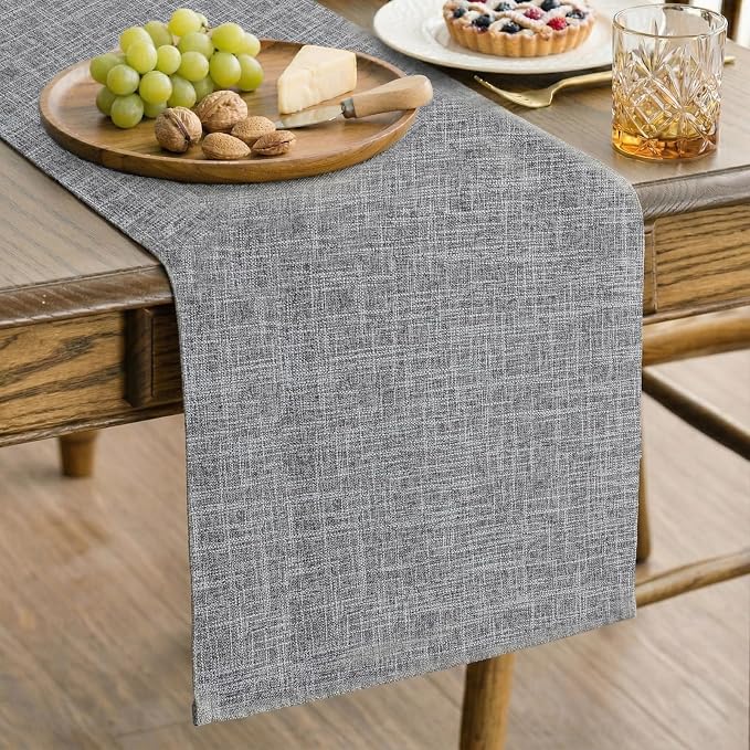 Q&J Fabric Co. Linen-Textured Table Runner 1 Pack 13x84 Inch Charcoal Grey | by QJFabricCO