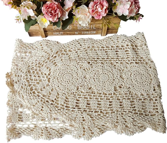 Phantomon Oval Lace Table Runner Doilies Floral Table Scarf Furniture Cloth - Image 5