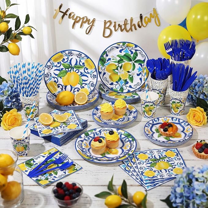 450 Pcs Capri Lemon Party Tableware Set Decorations, Serves 50 | Mediterranean - Image 6