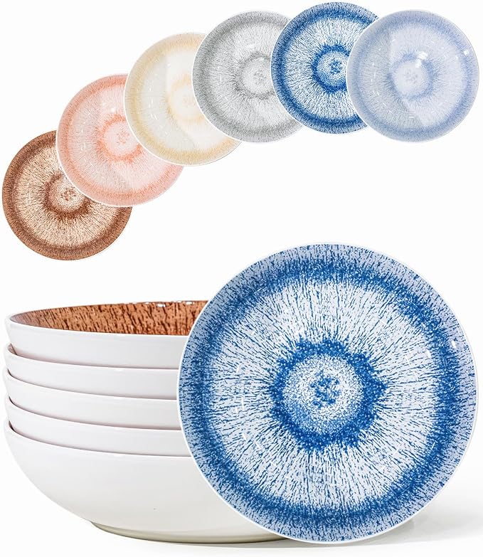 Yeacccng Pasta Bowls Set of 6, 8.7 Inch 39 Oz Colorful Reactive Glaze Ceramic by Yeacccng