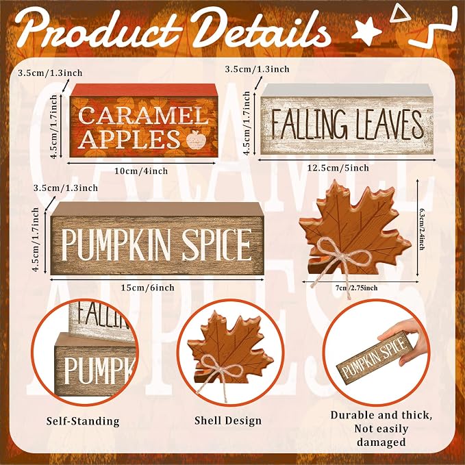 Moucuny 4 Pcs Fall Decor Wooden Maple Leaf Decoration Thanksgiving Tiered Tray - Image 3