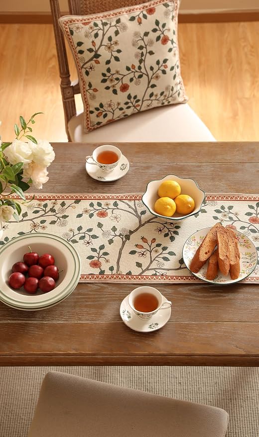 Designer French Linen Long Table Runner, Floral Pattern, Dining Table, Kitchen - Image 6