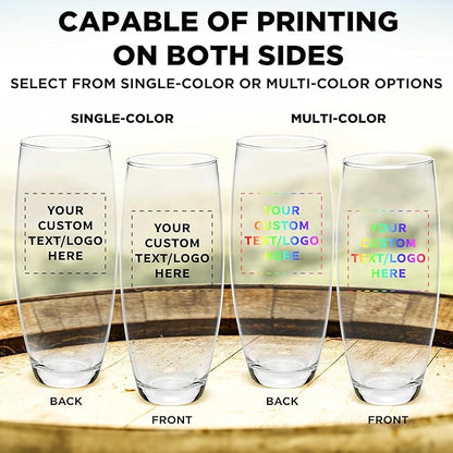 DISCOUNT PROMOS 100 ARC Stemless Champagne Flutes Set, 9 oz. - Customizable Text, Logo - Cachet, Glassware, Cocktails - Clear