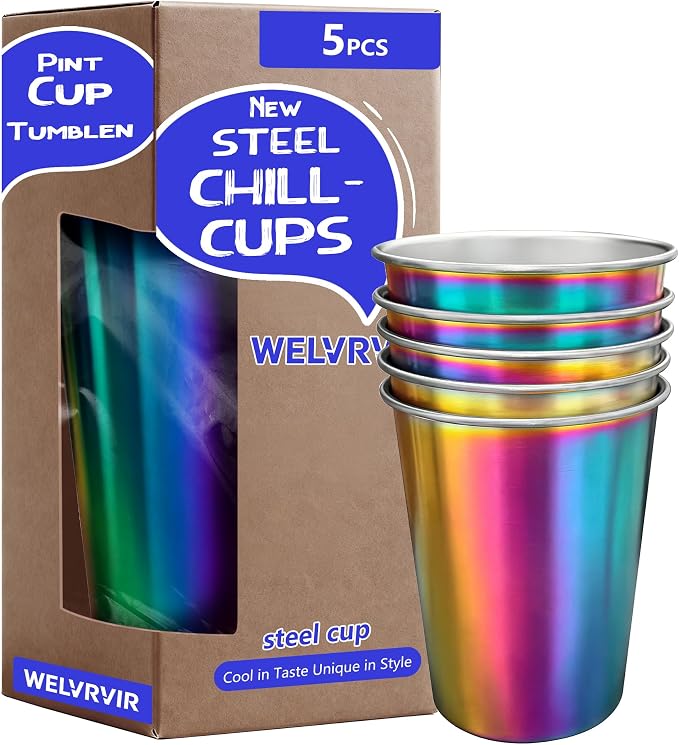 20oz 5PCS Stainless Steel Pint Cups, Reusable metal Cups, Drinking | Pint by Unknown