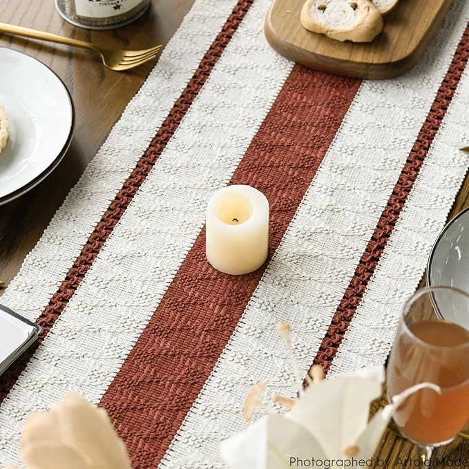Artoid Mode Caramel Rustic Woven Table Runner 12x120 Inch | Holiday Farmhouse - Image 4