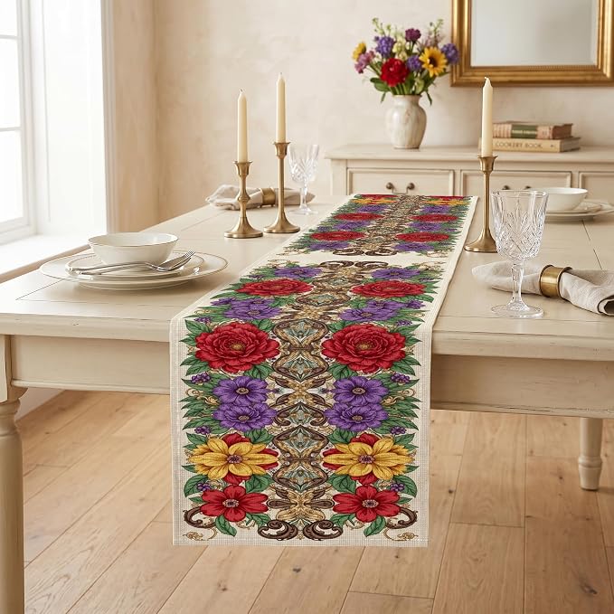 Ornate Floral Table Runner Victorian Decorative Nature Embroidery Celebration - Image 4