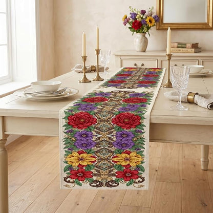 Ornate Floral Table Runner Victorian Decorative Nature Embroidery Celebration - Image 4