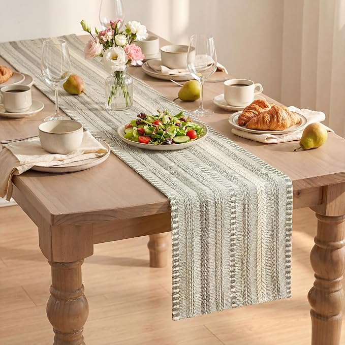 Artoid Mode Dark Grey Farmhouse Stripe Braided Table Runner 12x36 Inch | - Image 8