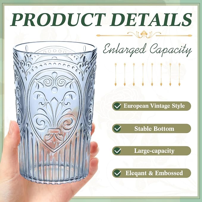 24 Pcs 16 oz Plastic Vintage Drinking Glasses Stemless Ribbed Highball Glasses - Image 2