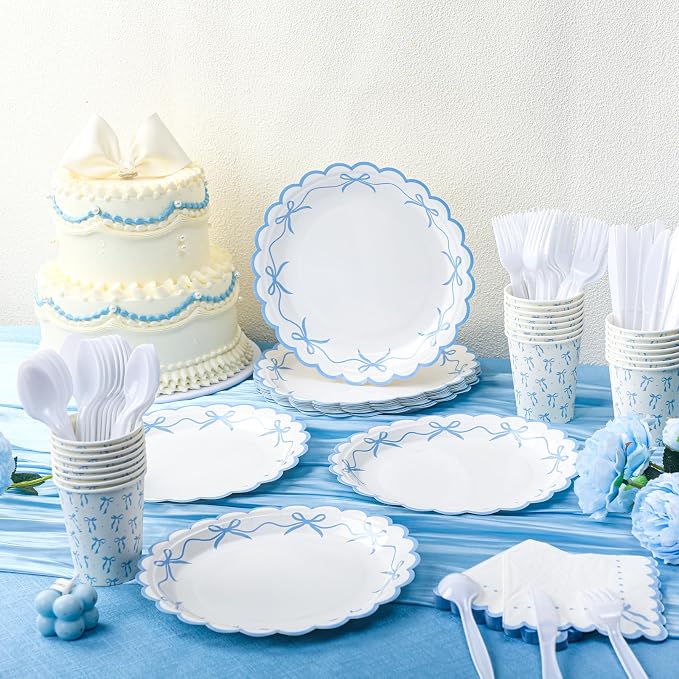Sieral 144 Pcs Coquette Birthday Decor, Scalloped Paper Plates, Napkins Cups - Image 4