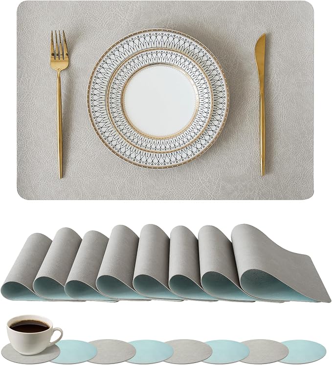 Leetaltree Reversible Faux Leather Placemats and Coasters Set of 16, 12x17 Inch by Leetaltree-ArtatEveryTable