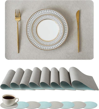 Leetaltree Reversible Faux Leather Placemats and Coasters Set of 16, 12x17 Inch by Leetaltree-ArtatEveryTable