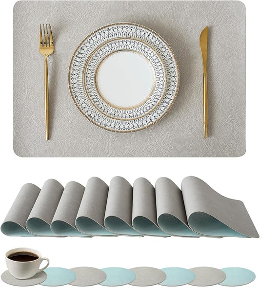 Leetaltree Reversible Faux Leather Placemats and Coasters Set of 16, 12x17 Inch by Leetaltree-ArtatEveryTable