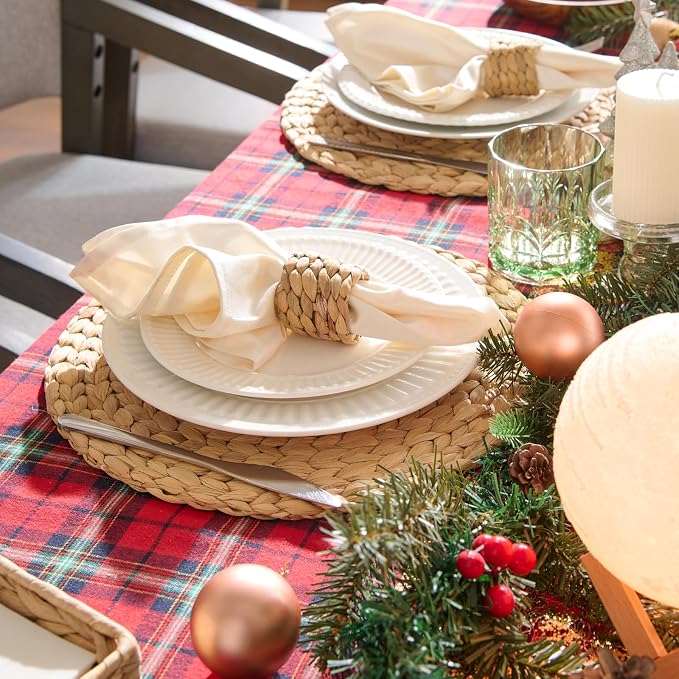 6 Pack, Round Woven Placemats, Natural Water Hyacinth Wicker Place mats - Image 4