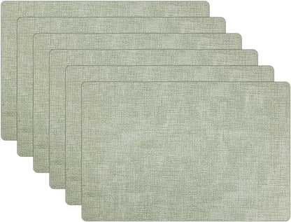 Placemats Set of 6 Faux Leather Heat Resistant Tables Mats Waterproof Oilproof Wipeable Reversible Anti-Slip Place Mats for Kitchen/Dining/Party/Outdoor 11.8" x 16.9", Light Green