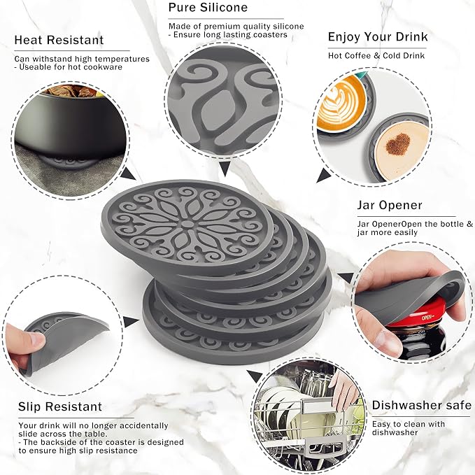 Coasters for Drinks, Resistant Reusable Silicone Coasters - Image 5