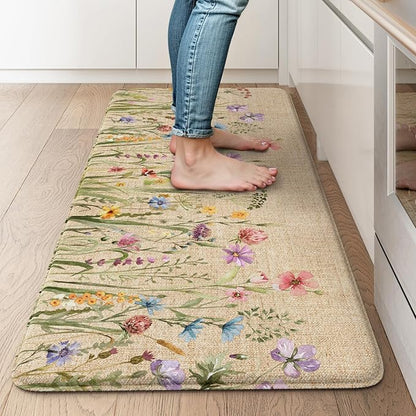 KIMODE Kitchen Mats for Floor Anti Fatigue, Boho Flower Kitchen Rug, Cushioned Kitchen Floor Mats, Comfort Standing Mat, Padded Kitchen Floor Mat for Sink Laundry Office Desk 20"x39" Brown